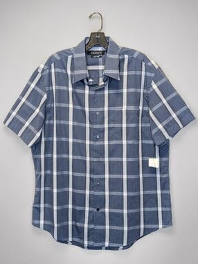 Axist Slim Fit Plaid Button Down Shirt XL Blue Short Sleeve Casual NWT